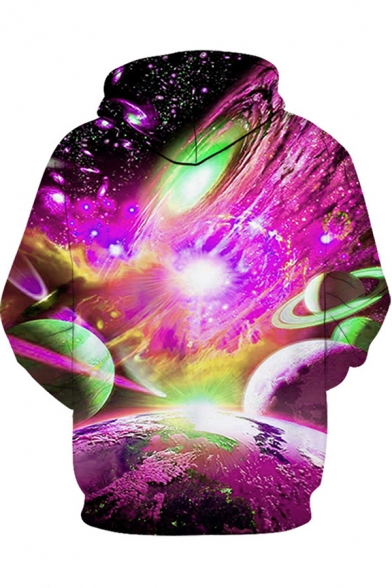 Elegant Men's Hoodie Space Galaxy Print Front Pocket Long Sleeve Drawstring Hooded Sweatshirt