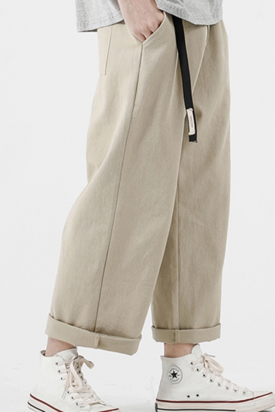 Fancy Men's Pants Solid Color Zip Fly Pocket Design Ankle Length Tapered Pants