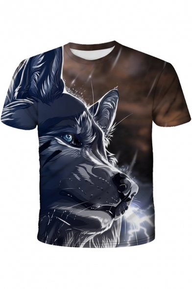 Fashionable Men's Tee Top Wolf 3D Printed Crew Neck Short Sleeve Regular Fitted T-Shirt
