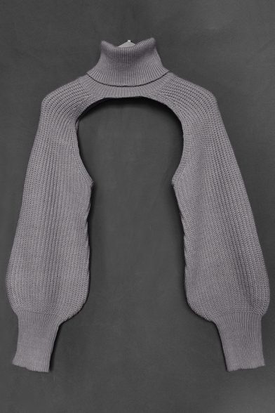 Stylish Womens Sweater Plain Blouson Sleeve Turtleneck Knitted Super Cropped Sweater