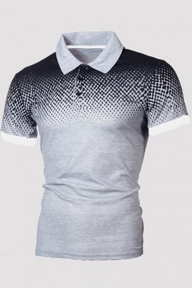 Unique Men's Polo Shirt 3D Graphic Print Button Detailed Point Collar Short Sleeve Regular Fitted Polo Shirt