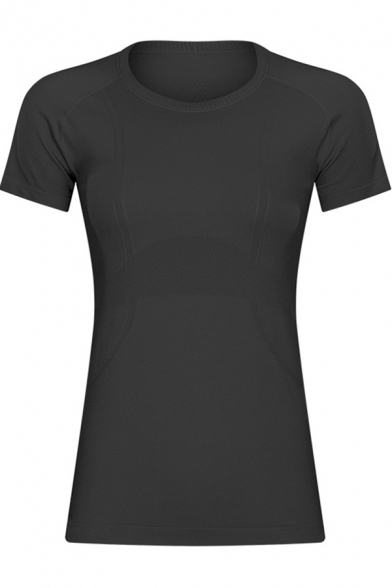 Fancy Women's Tee Top Round Neck Short Sleeves Slim Fitted Workout T-Shirt