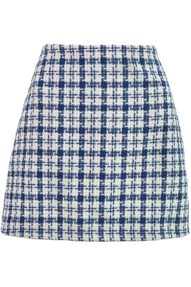 Pretty Girls Skirt High Rise Plaid Pattern Short A-line Wool Skirt