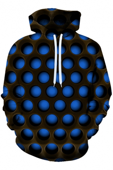 Retro Men's Hoodie 3D Digital Dot Pattern Pocket Detail Long Sleeve Drawstring Hooded Sweatshirt