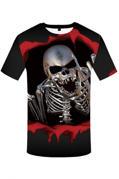 Retro Men's Tee Top Skull Digital 3D Pattern Crew Neck Short Sleeve T-Shirt