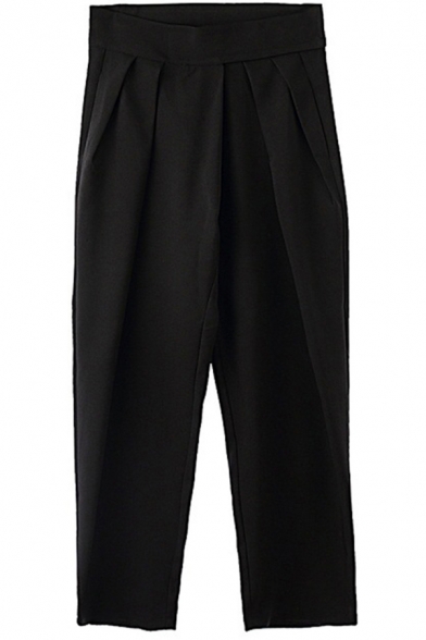 Trendy Men's Pants Plain Pocket Detail Pleated High Rise Long Tapered Pants