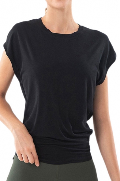 Basic Women's Training Tee Top Plain Round Neck Hollow out Relaxed Fit Active T-Shirt