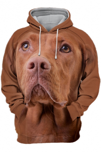 Fancy Men's Hoodie Dog 3D Pattern Front Pocket Long Sleeve Drawstring Hooded Sweatshirt