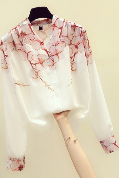 Leisure Women's Shirt Blosue Floral Pattern Button Fly V Neck Long Sleeves Regular Fitted Shirt Blouse