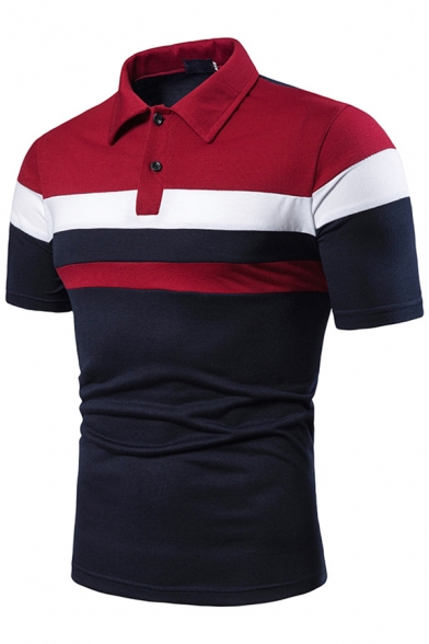 Simple Phoenix Logo Print Color Block Short Sleeve Slim Fit Polo Shirt for Men