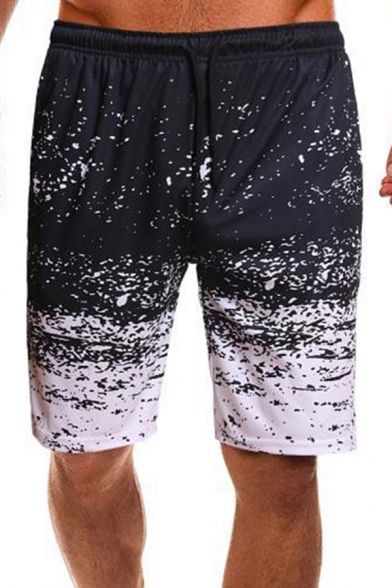 Stylish Men's Shorts Tie Dye Pattern Drawstring Elastic Waist Knee Length Straight Shorts
