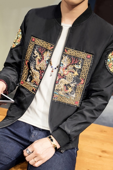 Tribal Men's Casual Jacket Graphic Pattern Zip Fly Contrast Trim Long Sleeve Regular Fitted Casual Jacket