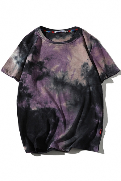 Unique Men's Tee Top Tie Dye Pattern Round Neck Short Sleeves Relaxed Fit T-Shirt