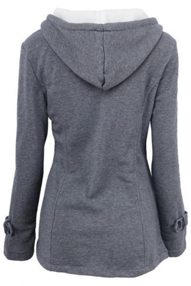 Winter's Warm Hooded Long Sleeve Plain Zip Up Cotton Coat with Pockets