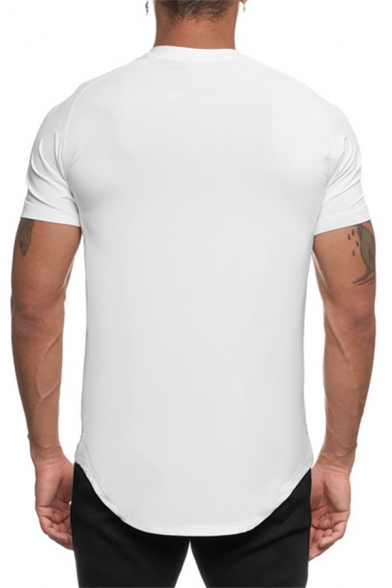 Basic Mens Short Sleeve Round Neck Contrasted Pleated Slim Fitted T Shirt