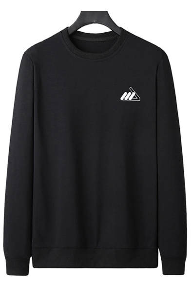 Simple Mens Sweatshirt Logo Print Long Sleeve Crew Neck Loose Pullover Sweatshirt