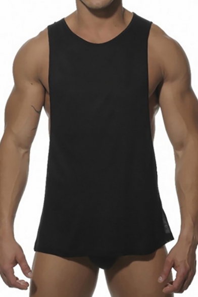 Stylish Mens Tank Plain Crew Neck Cut Out Side Relaxed Tank Top