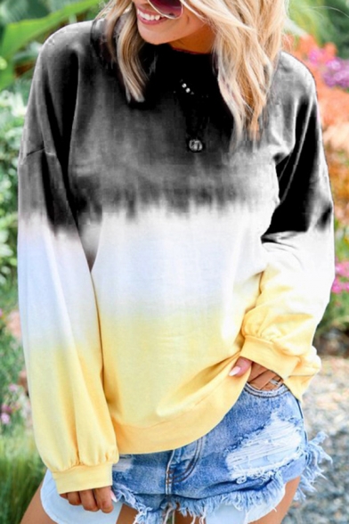 Stylish Women's Sweatshirt Tie Dye Pattern Round Neck Long Sleeves Regular Fitted Sweatshirt