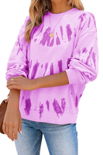 Trendy Girls Sweatshirt Tie Dye Print Long Sleeve Crew Neck Relaxed Sweatshirt