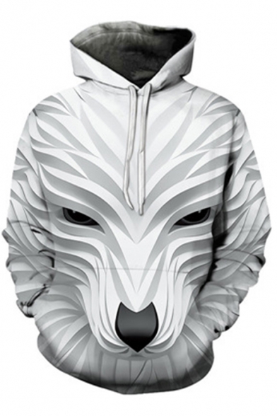 Elegant Men's Hoodie Galaxy Wolf 3D Pattern Long Sleeve Drawstring Hooded Sweatshirt