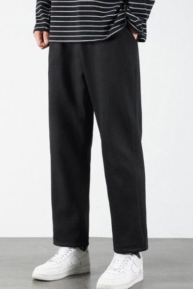 Fancy Men's Pants Solid Color Pocket Detail Ankle Length Straight Pants