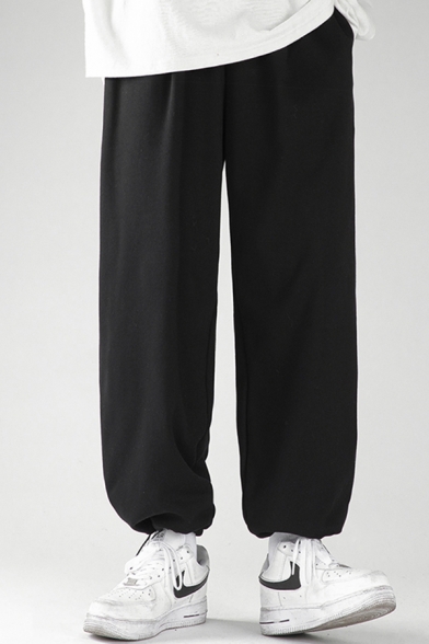 Leisure Men's Pants Stripe Printed Drawstring Hem Ankle Length Tapered Pants