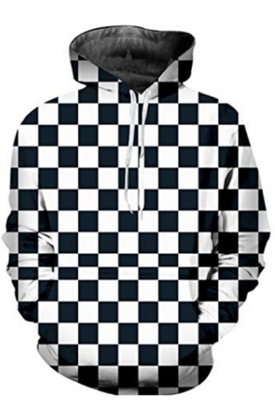 Trendy Men's Hoodie 3D Dizziness Digital Pattern Long Sleeve Front Pocket Drawstring Hooded Sweatshirt