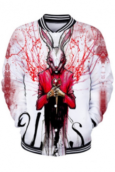 Popular Horror Film US Clipper Rabbit Rib Collar Button Down White Unisex Baseball Jacket