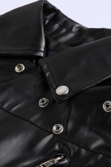Retro Men's Leather Jacket Solid Color Zip Fly Notched Lapel Collar Long Sleeves Regular Fitted Leather Jacket