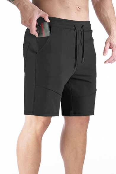 Sports Mens Shorts Plain Drawstring Waist Straight Shorts