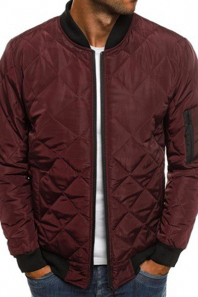 Trendy Men's Jacket Quilted Contrast Ribbed Trim Long Sleeves Zip Closure Regular Fitted Jacket
