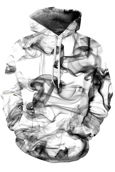 Cozy Men's Hoodie Skull Digital 3D Pattern Pocket Long Sleeve Drawstring Hooded Sweatshirt