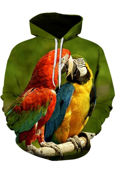 Decent Men's Hoodie Parrot Digital 3D Print Front Pocket Long Sleeve Drawstring Hooded Sweatshirt