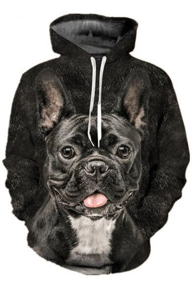 Fancy Men's Hoodie Dog 3D Pattern Front Pocket Long Sleeve Drawstring Hooded Sweatshirt