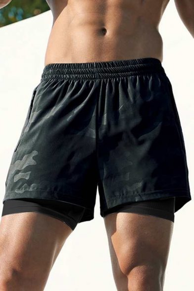 Simple Mens Shorts Geo Printed Elastic Waist Relaxed Fit Shorts