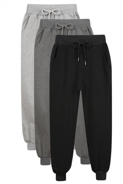Simple Girls Sweatpants Plain Sherpa Liner Drawstring Waist Ankle Length Tapered Fit Sweatpants