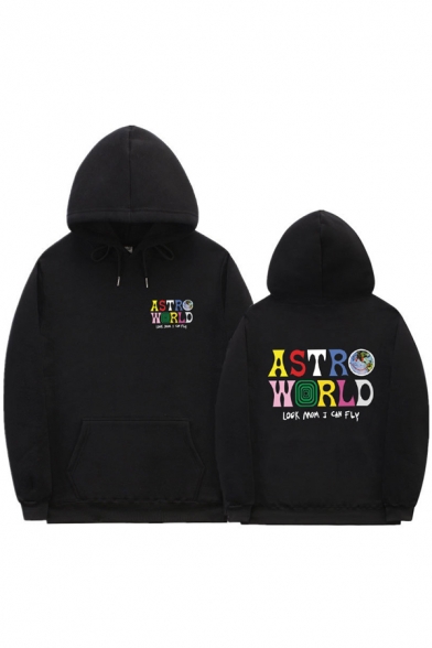 Street Style Cartoon Letter ASTRO WORLD Print Loose Casual Sports Hoodie