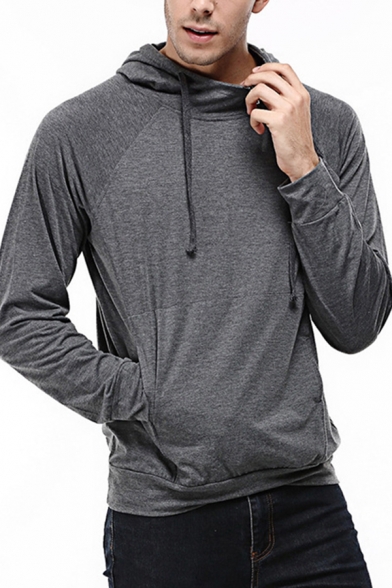 Trendy Men's Hoodie Solid Color Zip Detail Halter Neck Long Sleeves Drawstring Hooded Sweatshirt