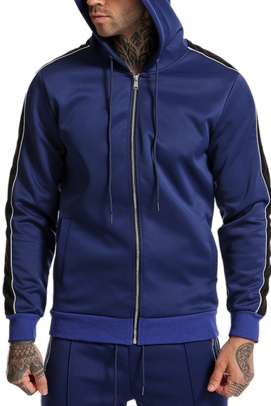 Leisure Mens Hoodie Contrasted Long Sleeve Zipper Front Relaxed Fit Hoodie