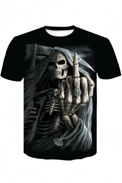 Trendy Men's Tee Top Skull Digital 3D Print Crew Neck Short Sleeve Regular Fitted T-Shirt