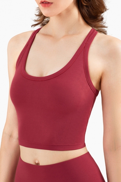 Girls Yoga Tank Top Solid Color Scoop Neck Racerback Fit Cropped Tank Top