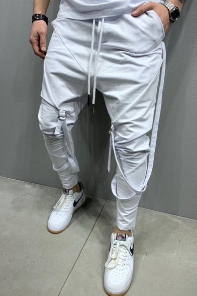 Casual Mens Pants Solid Color Drawstring Waist Ankle Tapered Fit Pants