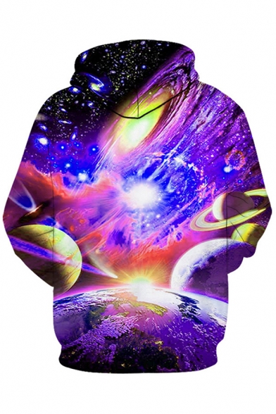 Elegant Men's Hoodie Space Galaxy Print Front Pocket Long Sleeve Drawstring Hooded Sweatshirt