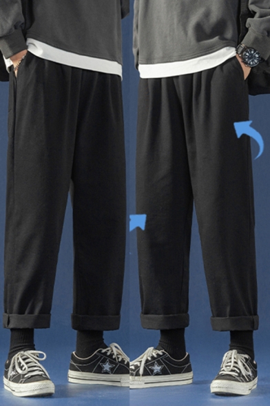 Fancy Men's Pants Fleece Lined Mid Waist Zip Fly Ankle Length Tapered Pants