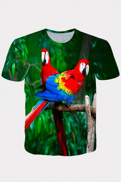 Fancy Men's Tee Top Animal Parrot Digital 3D Pattern Crew Neck Short Sleeve Regular Fitted T-Shirt