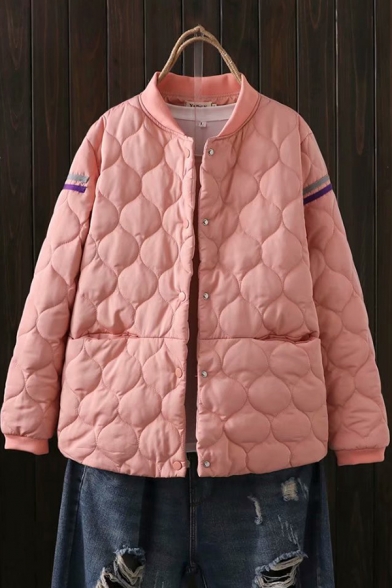 Fashion Girls Coat Tape Panel Quilted Long Sleeve Press Button Relaxed Coat