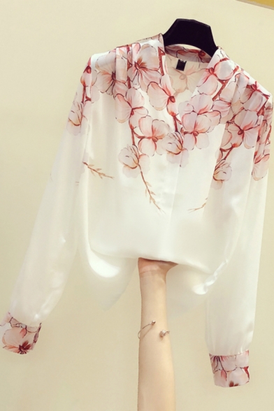 Leisure Women's Shirt Blosue Floral Pattern Button Fly V Neck Long Sleeves Regular Fitted Shirt Blouse