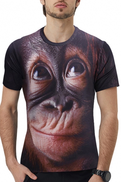 Trendy Men's Tee Top Gorilla Digital 3D Pattern Crew Neck Short Sleeve T-Shirt