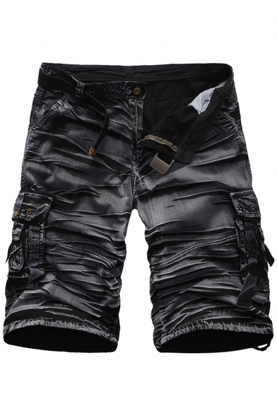 Fancy Men's Shorts Tie Dye Camo Pattern Flap Pocket Side Pocket Mid Waist Knee Length Shorts