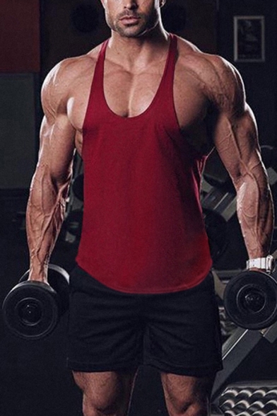 Gym Mens Tank Top Scoop Neck Solid Color Relaxed Fitted Tank Top
